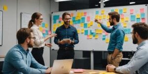 Equipe colaborando em um projeto ágil
