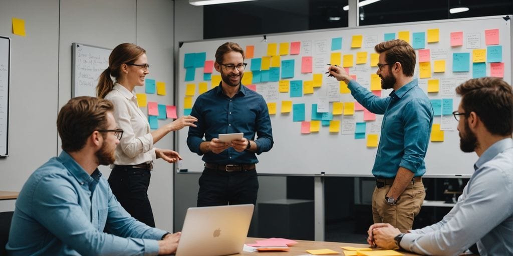 Equipe colaborando em um projeto ágil