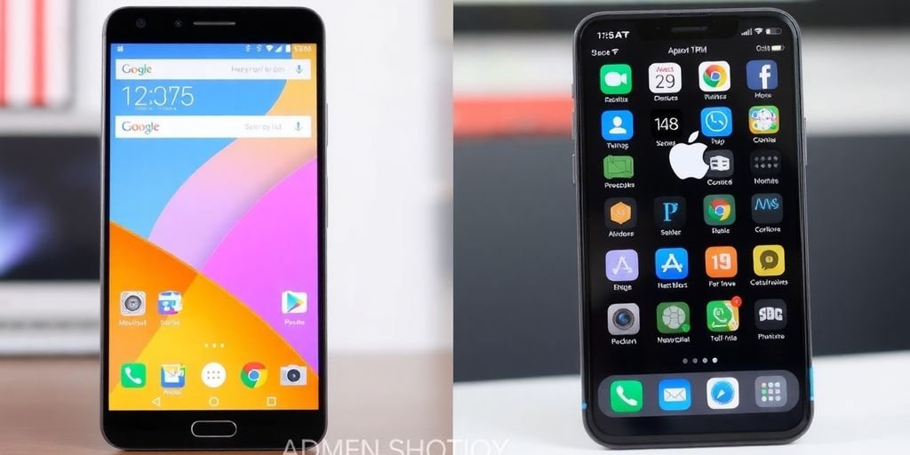 Imagem de dispositivos Android e iOS lado a lado.