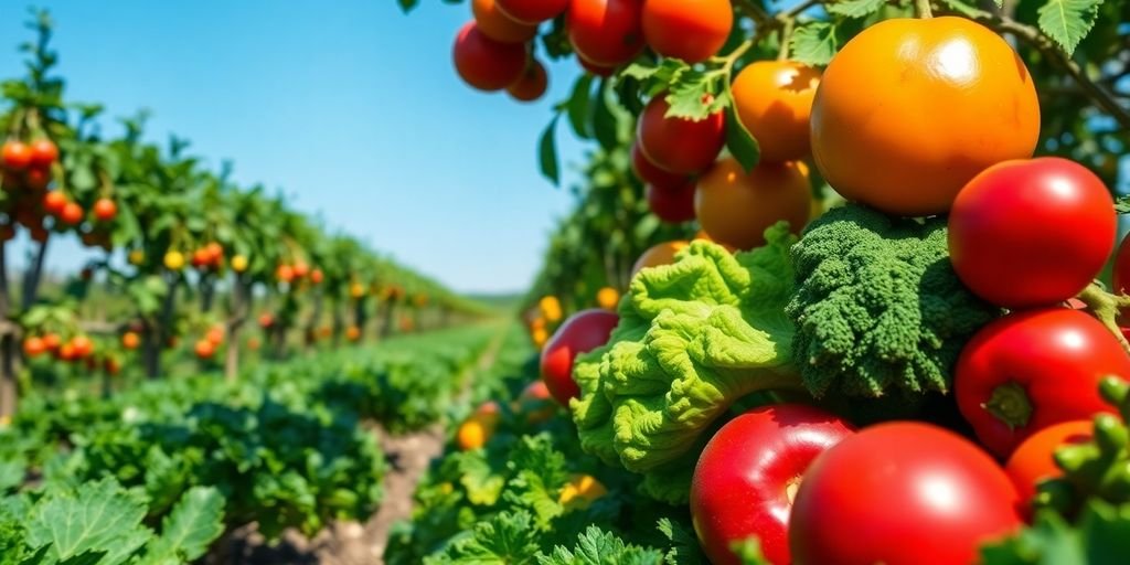 Imagem de alimentos frescos em uma fazenda.