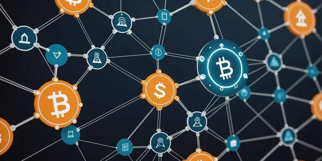 Contratos Inteligentes: 4 Benefícios dos com Blockchain 1 Blockchain network with smart contracts symbols