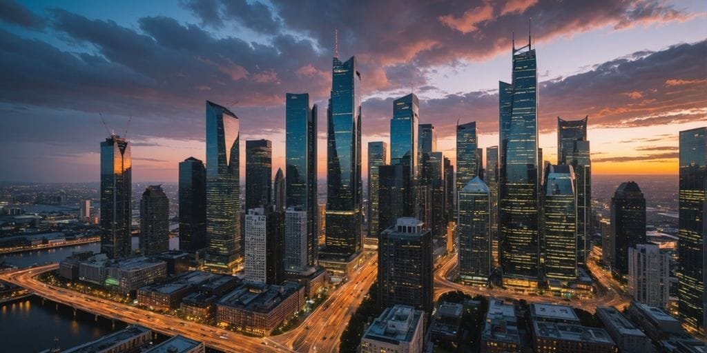 Principais Provedores de Nuvem: Comparação e Escolha do Melhor Serviço 2 Cityscape at dusk with glowing skyscrapers
