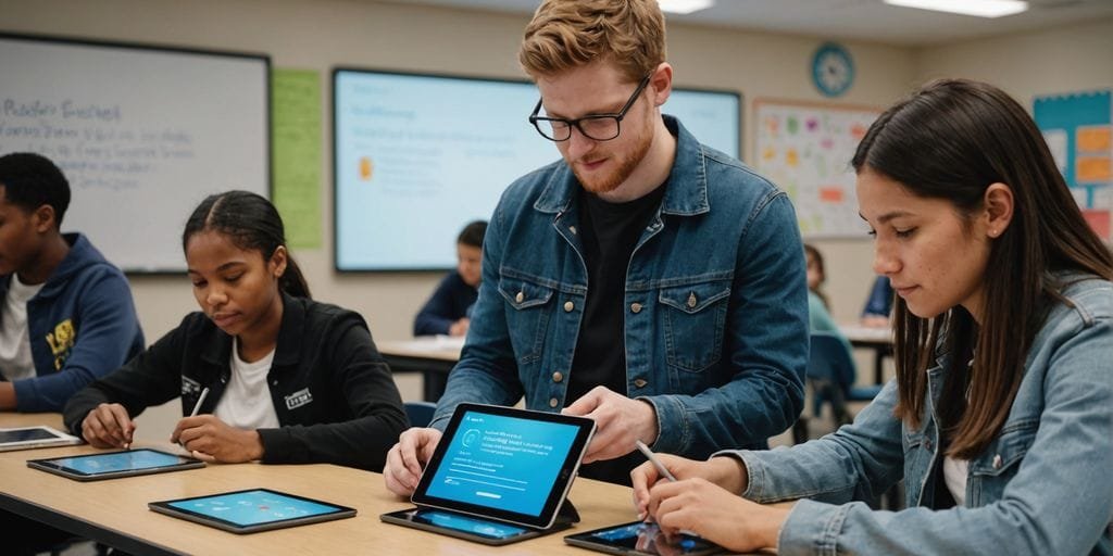 Como o ChatGPT está Transformando a IA Conversacional: Inovações e Impactos 2 Students using tablets with a digital assistant.