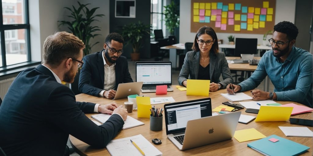 Team collaborating in modern office
