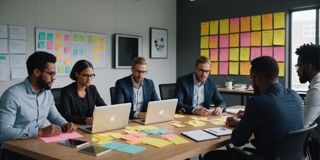 Team collaborating in a modern office.