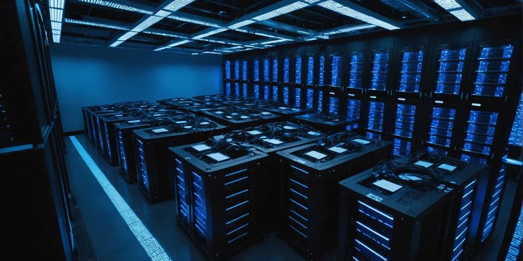 Servidores em um data center iluminado