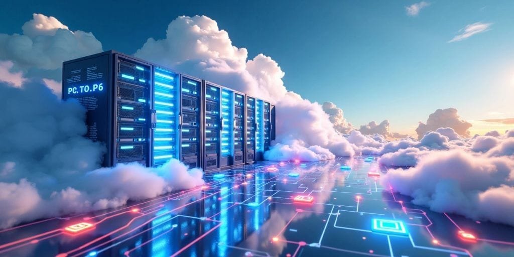 Imagem de computação em nuvem futurista.
