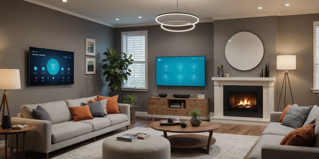 O Que é IoT em Casa Inteligente? 3 Smart home living room with devices