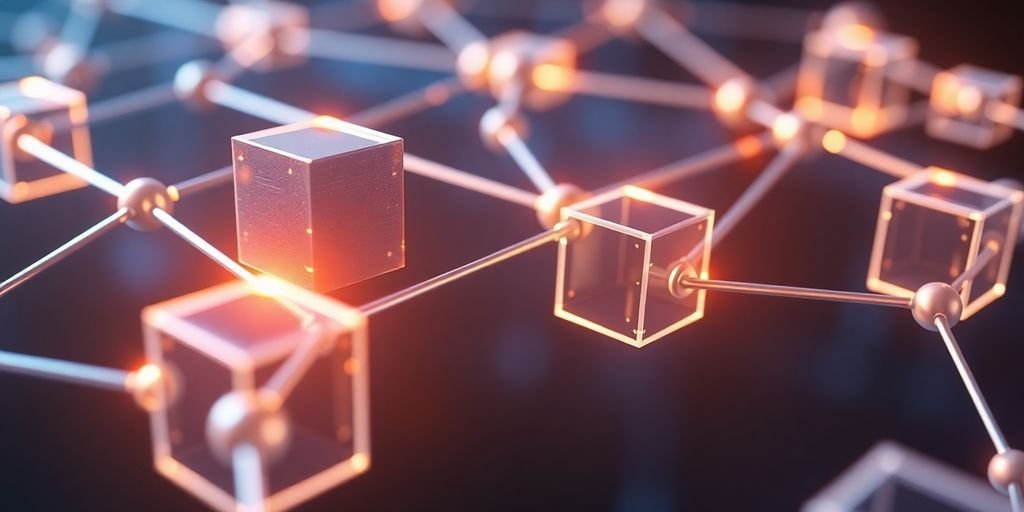 Blockchain, Cadeia de Suprimentos e e Redução de Custos 2 Imagem de nós de blockchain interconectados.