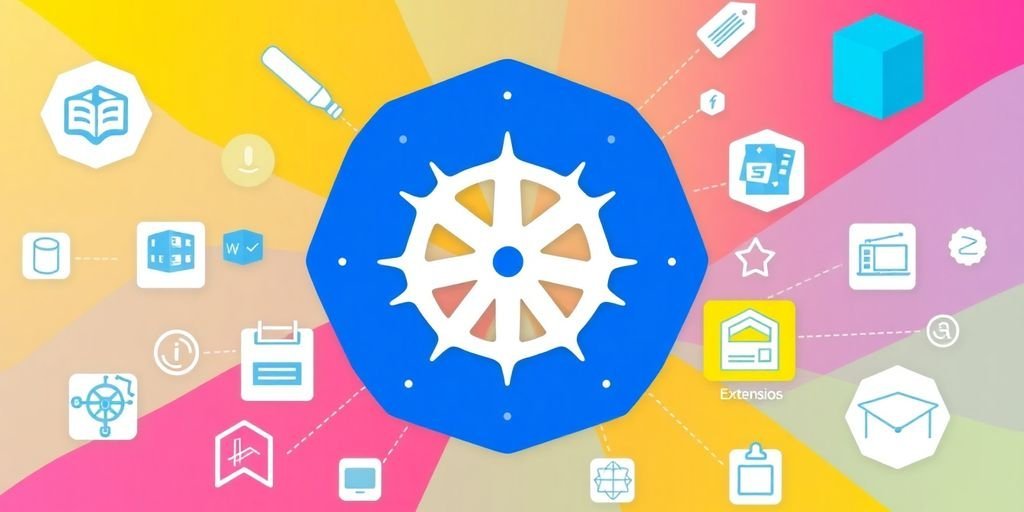 Kubernetes: Como Funciona 3 Logotipo do Kubernetes com ferramentas e extensões.