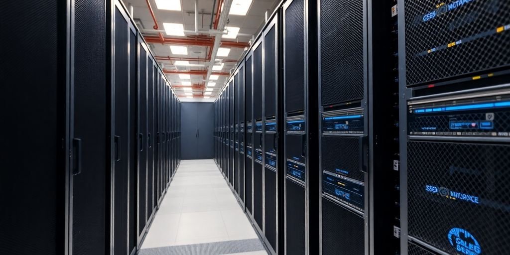 Kubernetes: 4 Desafios na Implementação 3 Centro de dados moderno com servidores em destaque.