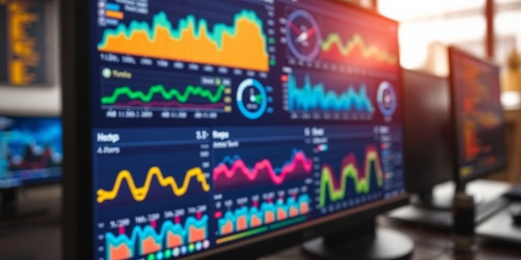 DevOps: Monitoramento e Logging 2 Tela de monitoramento com dados coloridos.