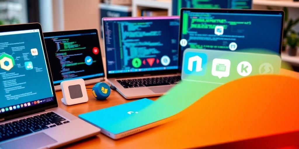DevOps: Comparação das Principais Ferramentas 1 Ferramentas de automação DevOps em uma mesa de trabalho.
