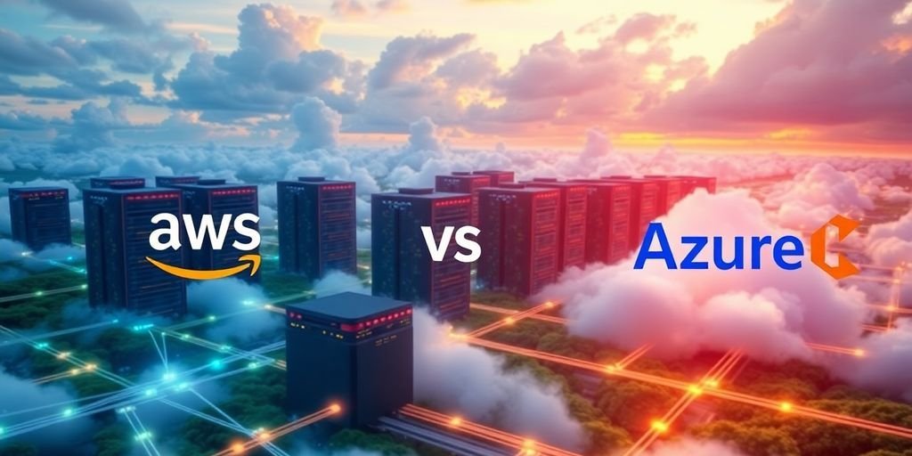 AWS e Azure: O Futuro da Competição 1 Imagem de servidores em nuvem e data centers.