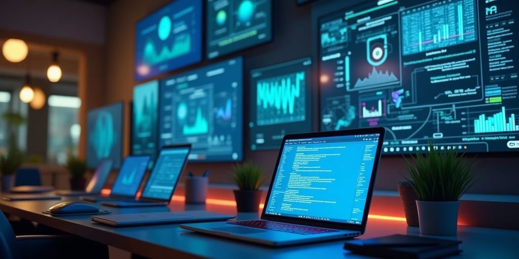 Inteligência Artificial: Principais Ferramentas em 2025 3 Ambiente de trabalho moderno com ferramentas de IA Zoho.